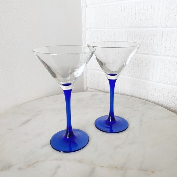 Vintage Dining Vintage Luminarc France Blue Stem Martini Cocktail